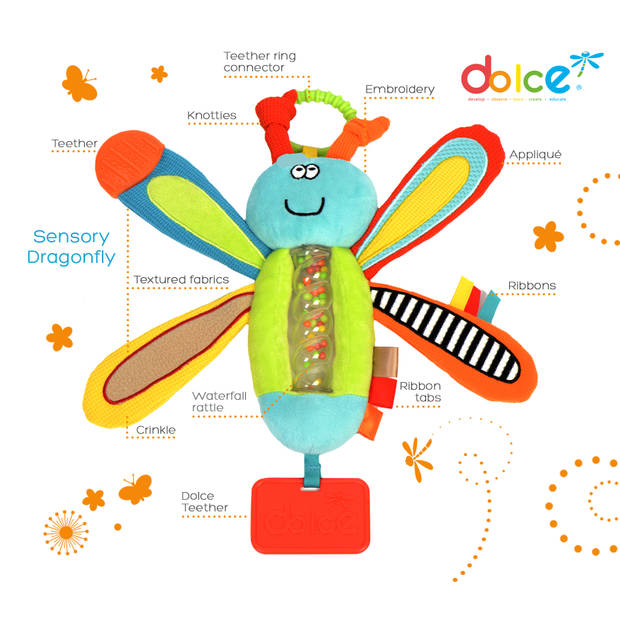 Dolce Toys speelgoed Classic activiteitenknuffel libel Dipsy - 21 cm