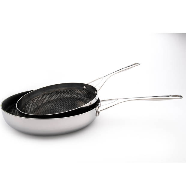 Crowd Cookware – Blackbeard pannenset - Ø24 + 28 cm - RVS - Honeycomb structuur - Geschikt voor alle warmtebronnen