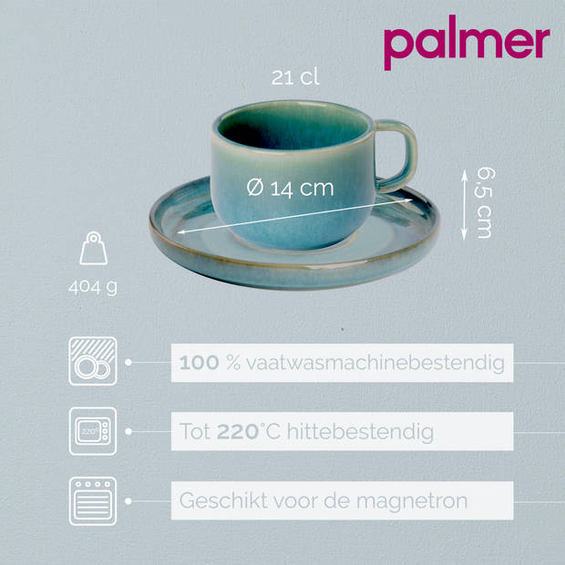 Palmer Koffiekop en schotel Miami 21 cl 8.5 cm Groen Stoneware 2 stuks