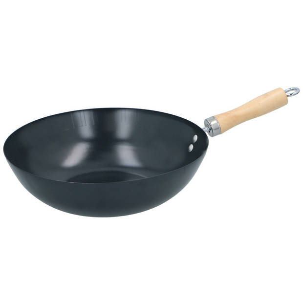 Alpina Wok/hapjes/bak pan met anti aanbak laag - metaal - zwart - Dia 30 x H8 cm - keuken pannen - Koekenpannen