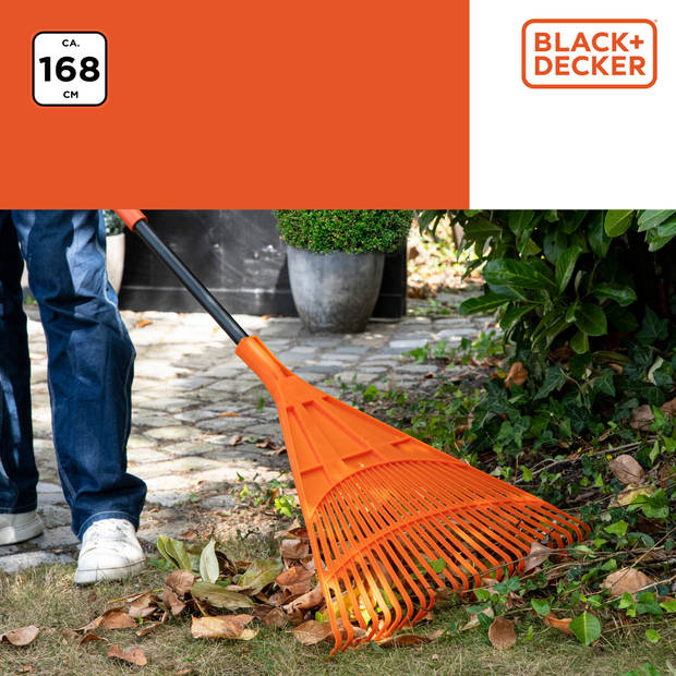 BLACK+DECKER Tuinhark - 168 x 60 x 5,5 CM - Bladhark met Comfortabele Handgreep - Oranje/Zwart