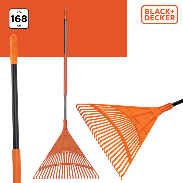 BLACK+DECKER Tuinhark - 168 x 60 x 5,5 CM - Bladhark met Comfortabele Handgreep - Oranje/Zwart