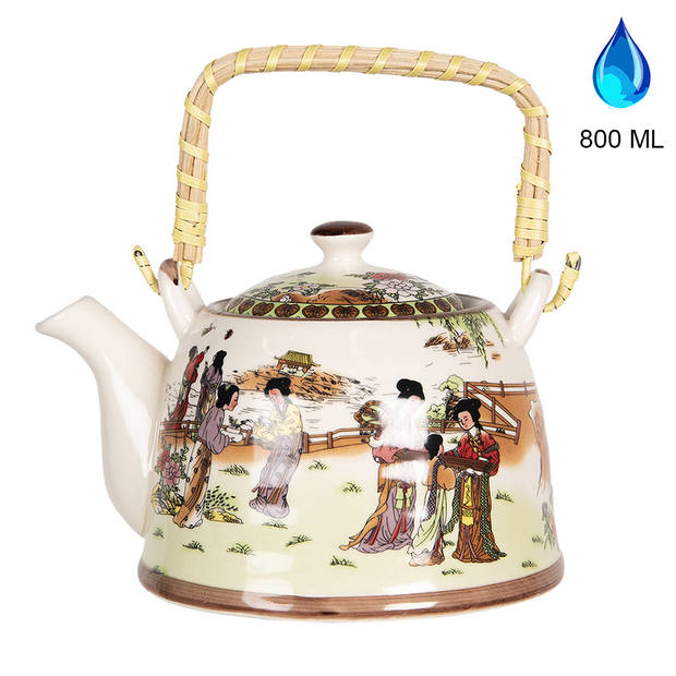 HAES DECO - Chinese Theepot - Porselein - Chinese Vrouwen - Theepot 800 ml - Traditioneel Theeservies, Theekan