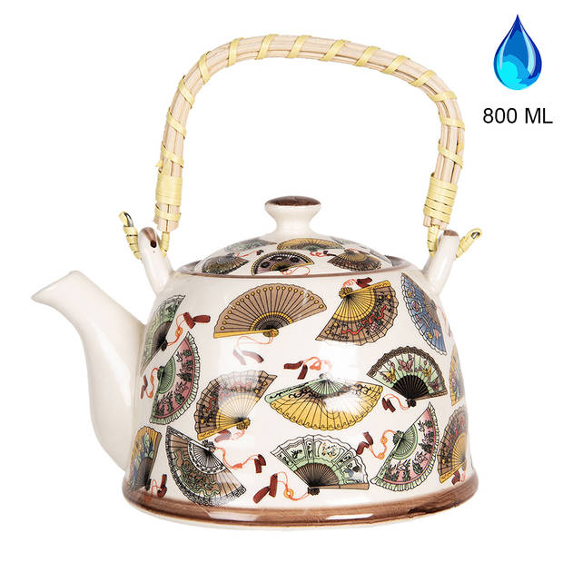 HAES DECO - Chinese Theepot - Porselein - Chinese Waaiers - Theepot 800 ml - Traditioneel Theeservies, Theekan