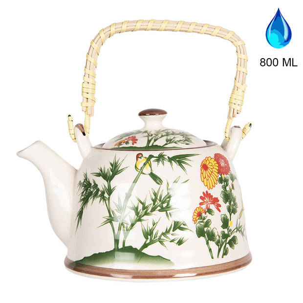 HAES DECO - Chinese Theepot - Porselein - Bloemen en Vogels - Theepot 800 ml - Traditioneel Theeservies, Theekan