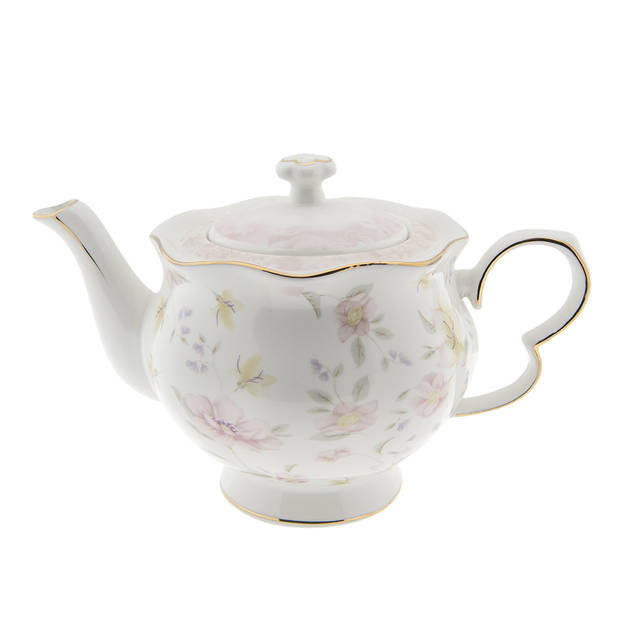 HAES DECO - Theepot - Porselein - Tableware flowers - Theepot 1200 ml - Traditioneel Theeservies, Theekan