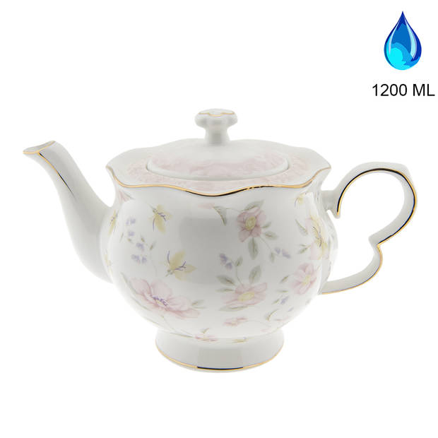 HAES DECO - Theepot - Porselein - Tableware flowers - Theepot 1200 ml - Traditioneel Theeservies, Theekan