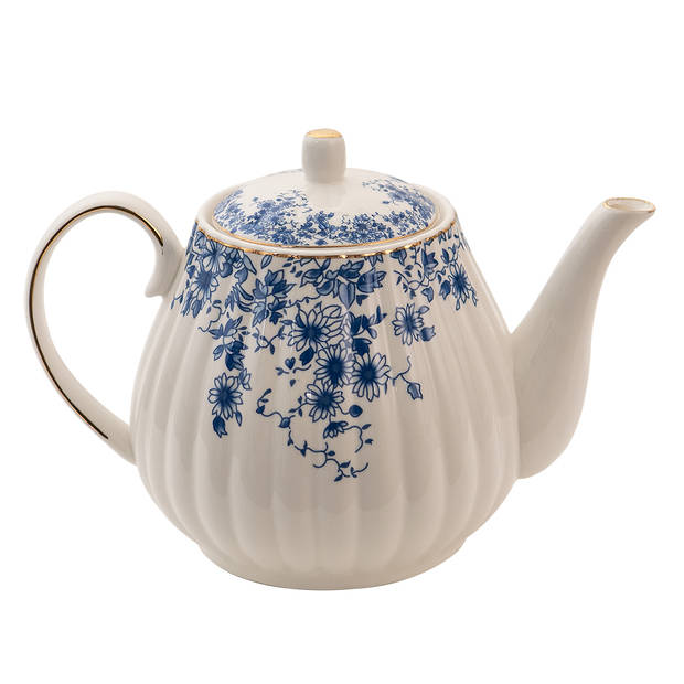 HAES DECO - Theepot - Porselein - Blue Flowers - Theepot 1100 ml - Traditioneel Theeservies, Theekan