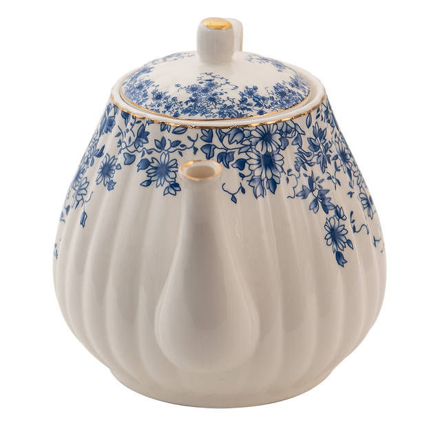 HAES DECO - Theepot - Porselein - Blue Flowers - Theepot 1100 ml - Traditioneel Theeservies, Theekan
