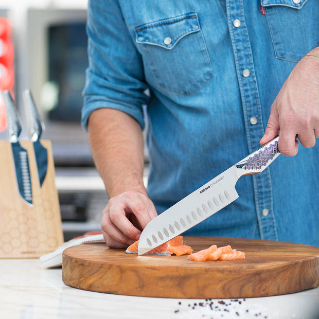 Crowd Cookware – Santoku Groot – Premium Duits staal - Inclusief Slijpsteen