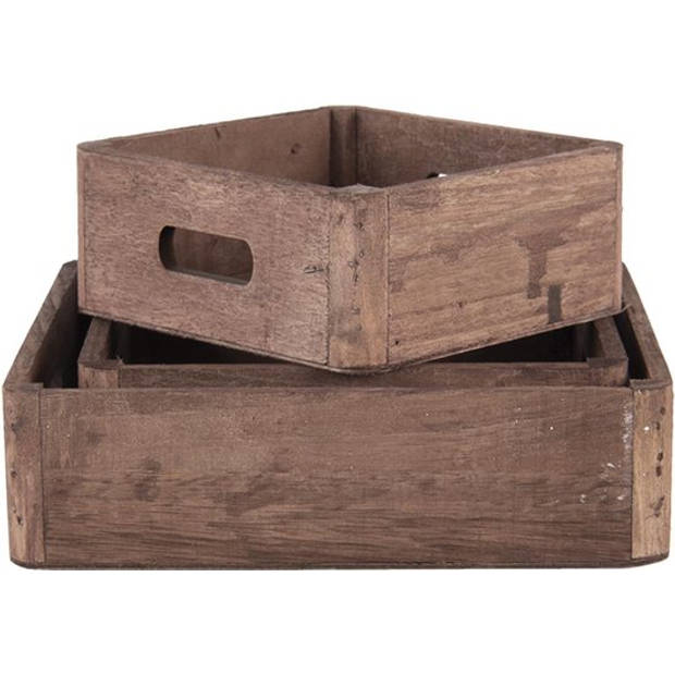 HAES DECO - Decoratieve Dienbladen Set van 3 Bruin 24x24x6 / 20x20x6 / 16x16x6 cm - van Hout