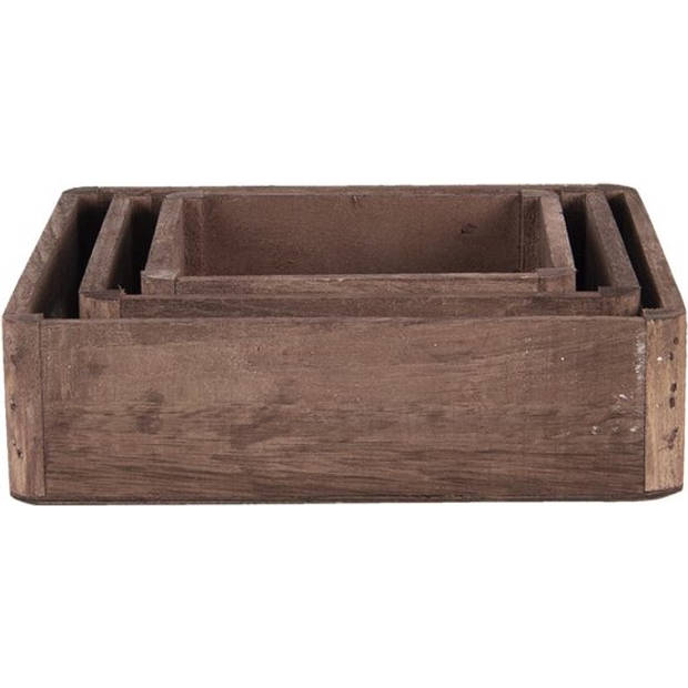 HAES DECO - Decoratieve Dienbladen Set van 3 Bruin 24x24x6 / 20x20x6 / 16x16x6 cm - van Hout