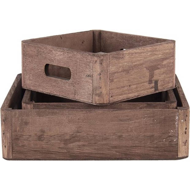 HAES DECO - Decoratieve Dienbladen Set van 3 Bruin 24x24x6 / 20x20x6 / 16x16x6 cm - van Hout