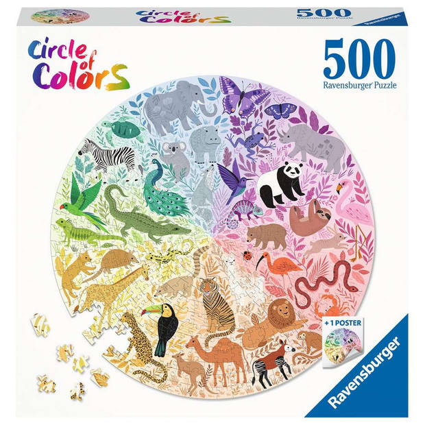 Ravensburger Puzzel 500 stukjes Round puzzle - Circle of colors - Animals