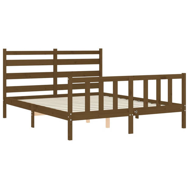 vidaXL Bedframe met hoofdbord massief hout honingbruin