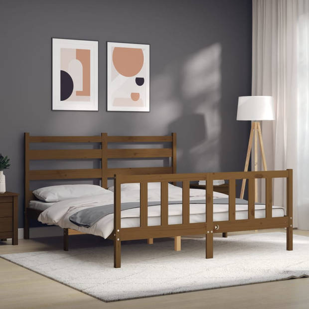 vidaXL Bedframe met hoofdbord massief hout honingbruin