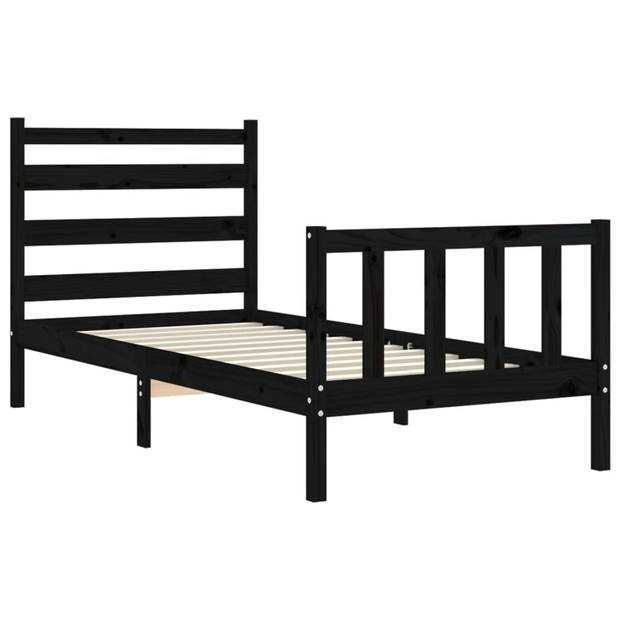 vidaXL Bedframe met hoofdbord massief hout zwart 90x200 cm