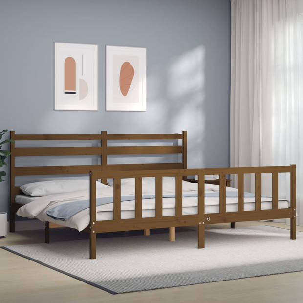 vidaXL Bedframe met hoofdbord massief hout honingbruin 200x200 cm