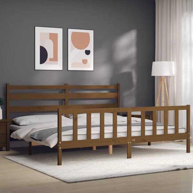 vidaXL Bedframe met hoofdbord massief hout honingbruin 200x200 cm