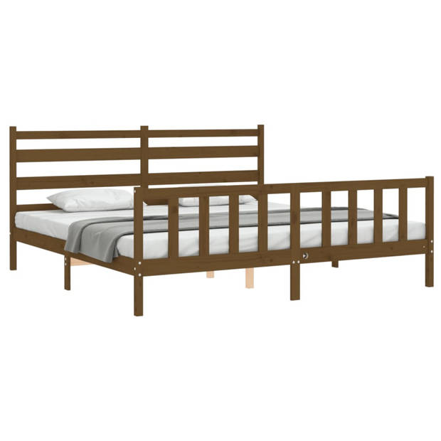 vidaXL Bedframe met hoofdbord massief hout honingbruin 200x200 cm