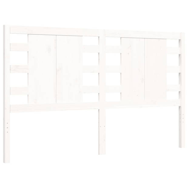 vidaXL Bedframe met hoofdbord massief hout wit 160x200 cm