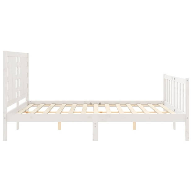 vidaXL Bedframe met hoofdbord massief hout wit 160x200 cm