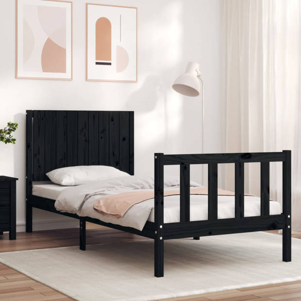 vidaXL Bedframe met hoofdbord massief hout zwart