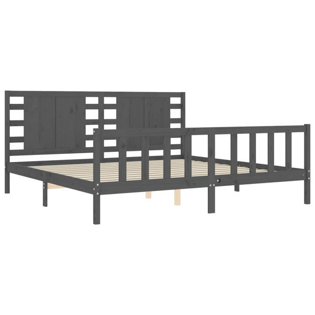 vidaXL Bedframe met hoofdbord massief hout grijs 200x200 cm