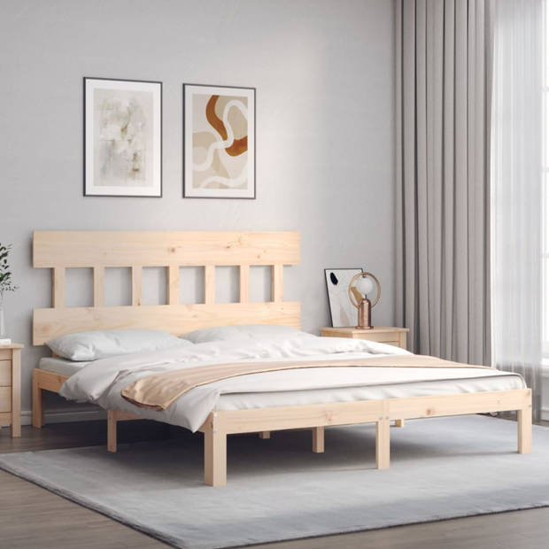 vidaXL Bedframe met hoofdbord massief hout