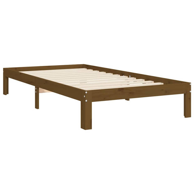 vidaXL Bedframe met hoofdbord massief hout honingbruin 100x200 cm