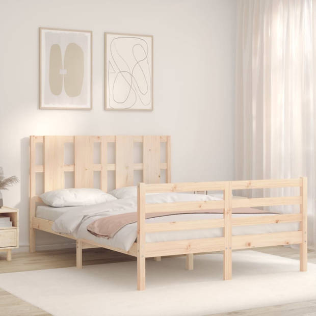 vidaXL Bedframe met hoofdbord massief hout