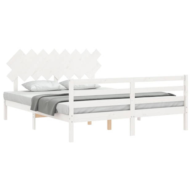 vidaXL Bedframe met hoofdbord massief hout wit 160x200 cm