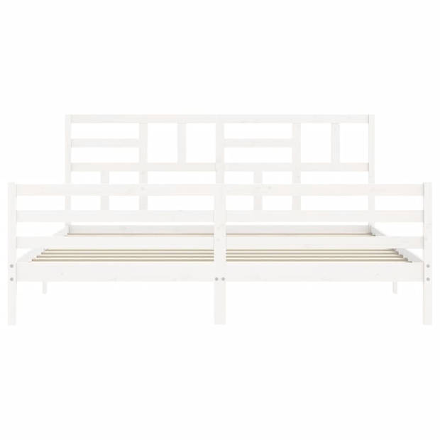 vidaXL Bedframe met hoofdbord massief hout wit 200x200 cm