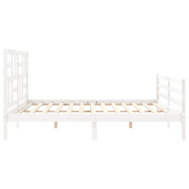 vidaXL Bedframe met hoofdbord massief hout wit 200x200 cm