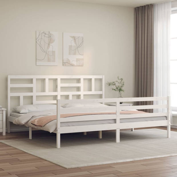 vidaXL Bedframe met hoofdbord massief hout wit 200x200 cm