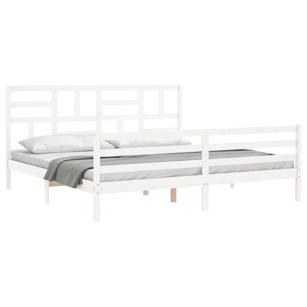 vidaXL Bedframe met hoofdbord massief hout wit 200x200 cm