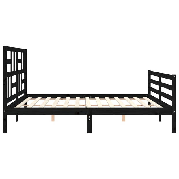 vidaXL Bedframe met hoofdbord massief hout zwart 200x200 cm