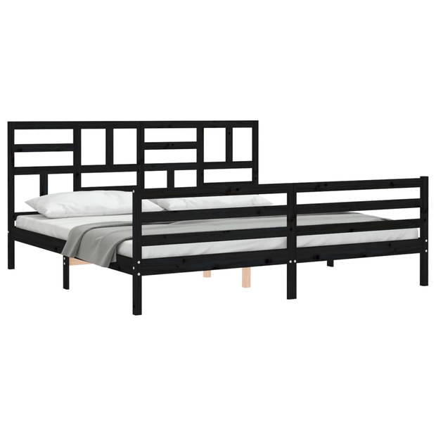 vidaXL Bedframe met hoofdbord massief hout zwart 200x200 cm