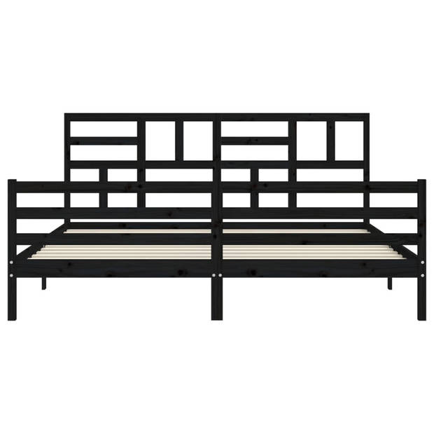 vidaXL Bedframe met hoofdbord massief hout zwart 200x200 cm