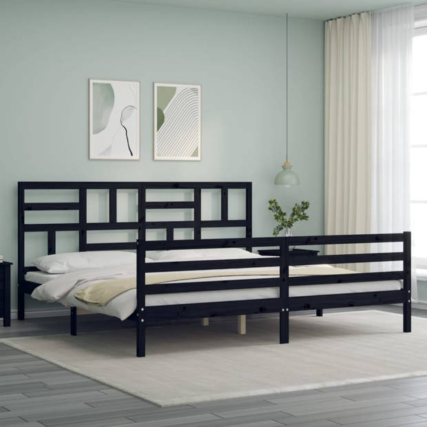 vidaXL Bedframe met hoofdbord massief hout zwart 200x200 cm