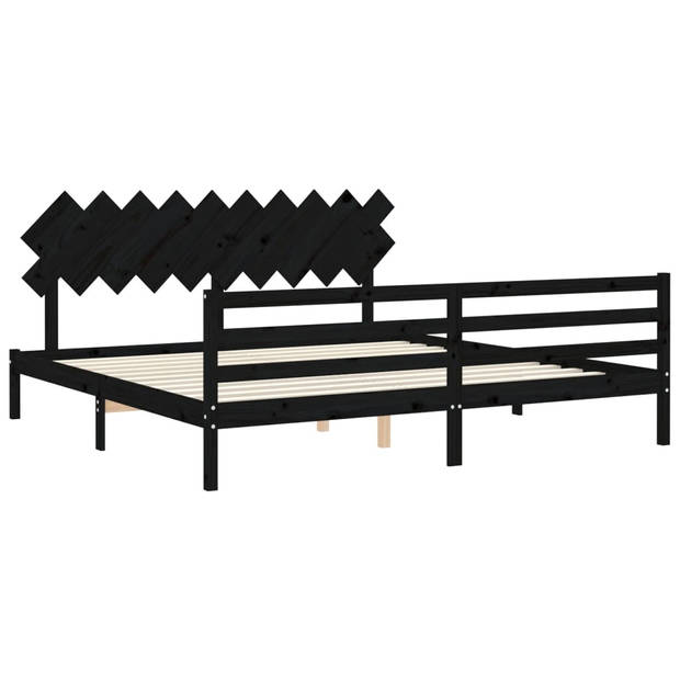 vidaXL Bedframe met hoofdbord massief hout zwart 200x200 cm