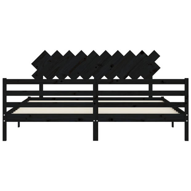 vidaXL Bedframe met hoofdbord massief hout zwart 200x200 cm