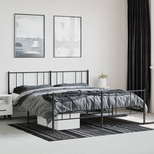 vidaXL Bedframe met hoofd- en voeteneinde metaal zwart 200x200 cm