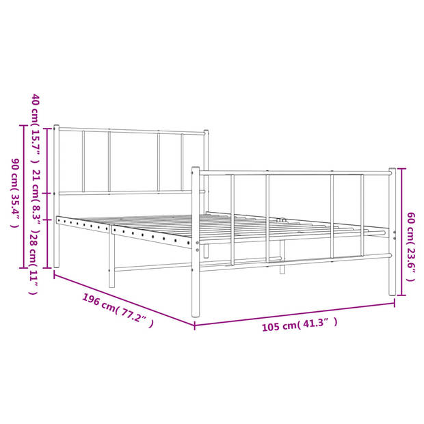 vidaXL Bedframe met hoofd- en voeteneinde metaal zwart 100x190 cm