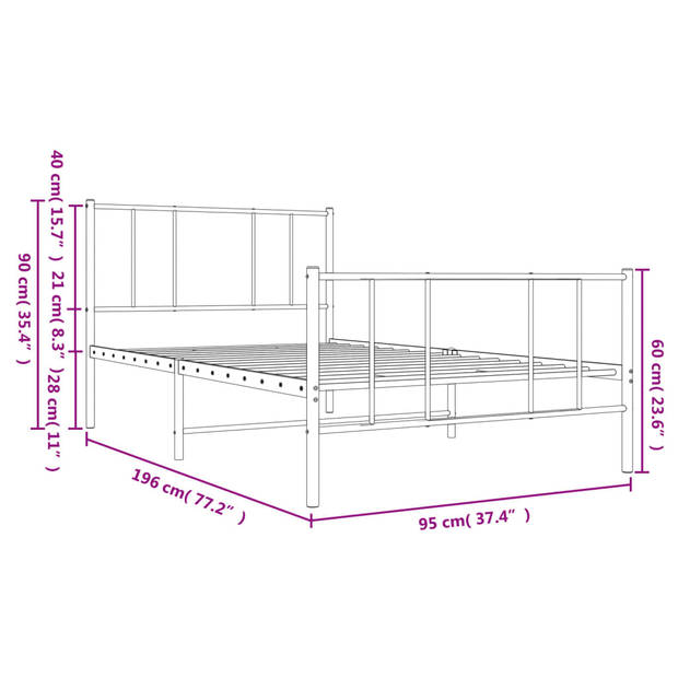 vidaXL Bedframe met hoofd- en voeteneinde metaal zwart 90x190 cm