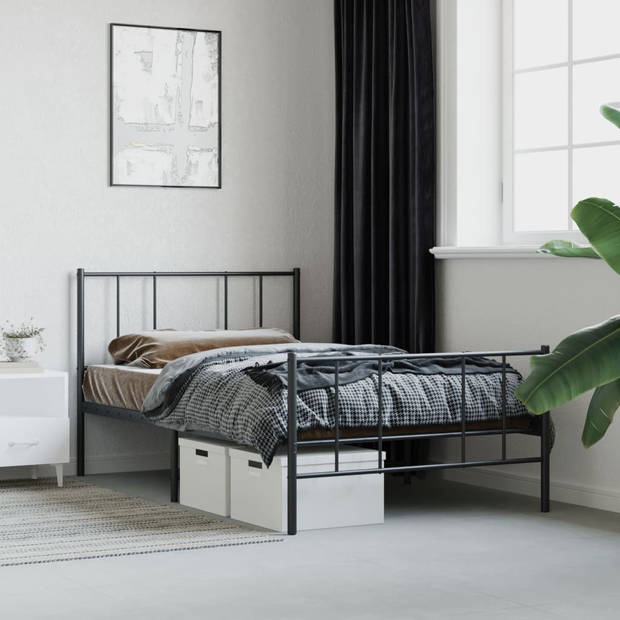 vidaXL Bedframe met hoofd- en voeteneinde metaal zwart 90x190 cm