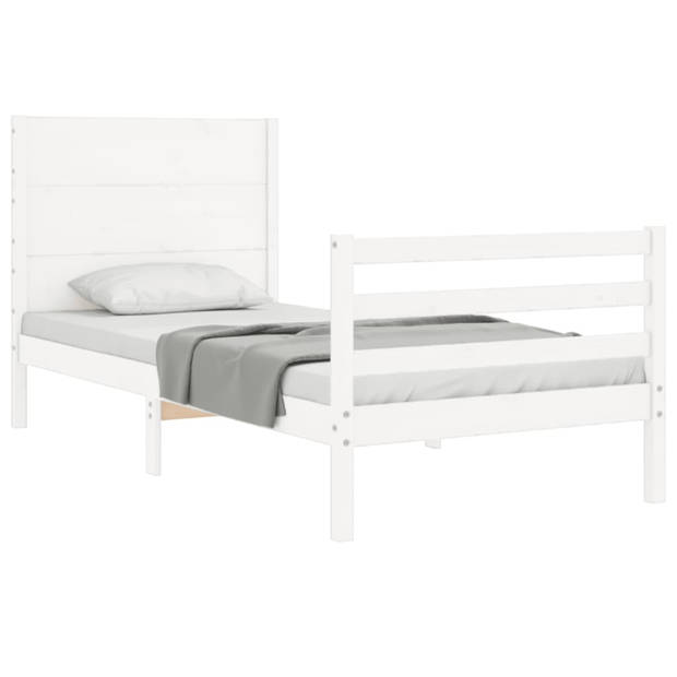 vidaXL Bedframe met hoofdbord massief hout wit