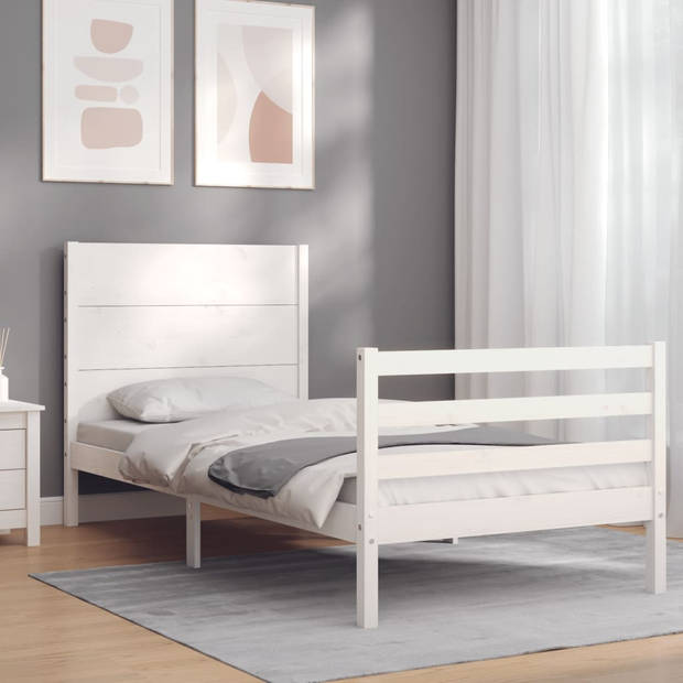 vidaXL Bedframe met hoofdbord massief hout wit