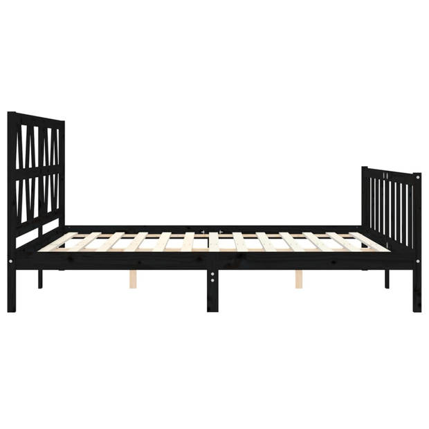 vidaXL Bedframe met hoofdbord massief hout zwart 200x200 cm