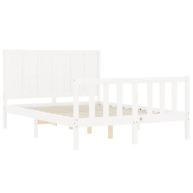 vidaXL Bedframe met hoofdbord massief hout wit 140x190 cm